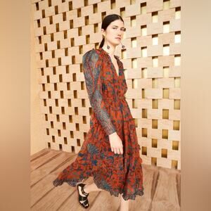 Ulla Johnson Red and Blue Midi Dress